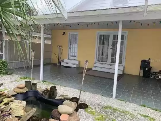 Covered patio and pond