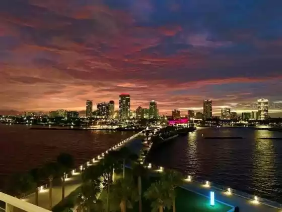 Nighttime view of downtown St Pete from new pier